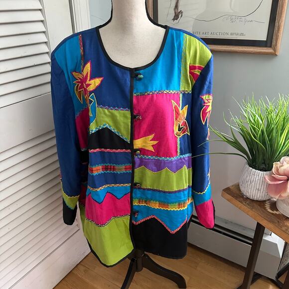 INDIGO MOON Jacket Womens 3X Colorful Embroidered Artsy Bohemian Casual - Picture 1 of 11